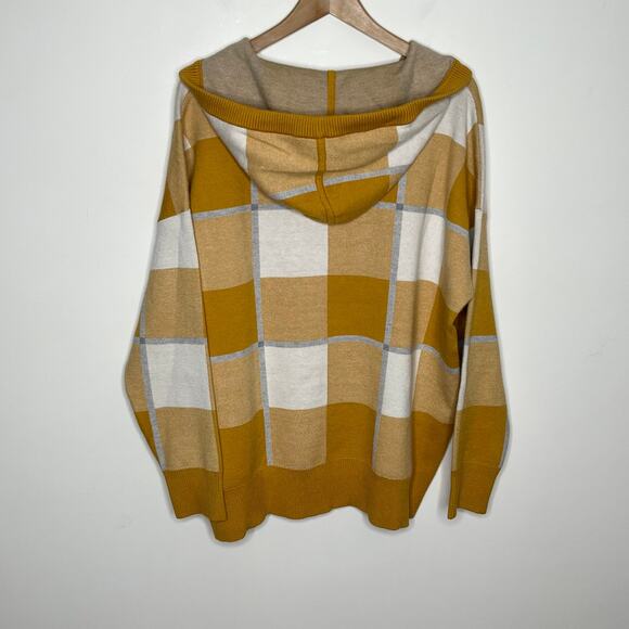 Rachel Rachel Roy Womens Hooded Pullover Sweater 1X Mustard Yellow Plaid Cozy - Picture 8 of 9